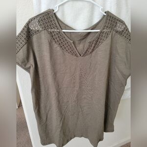 SHEIN Khaki Lace Detail Blouse